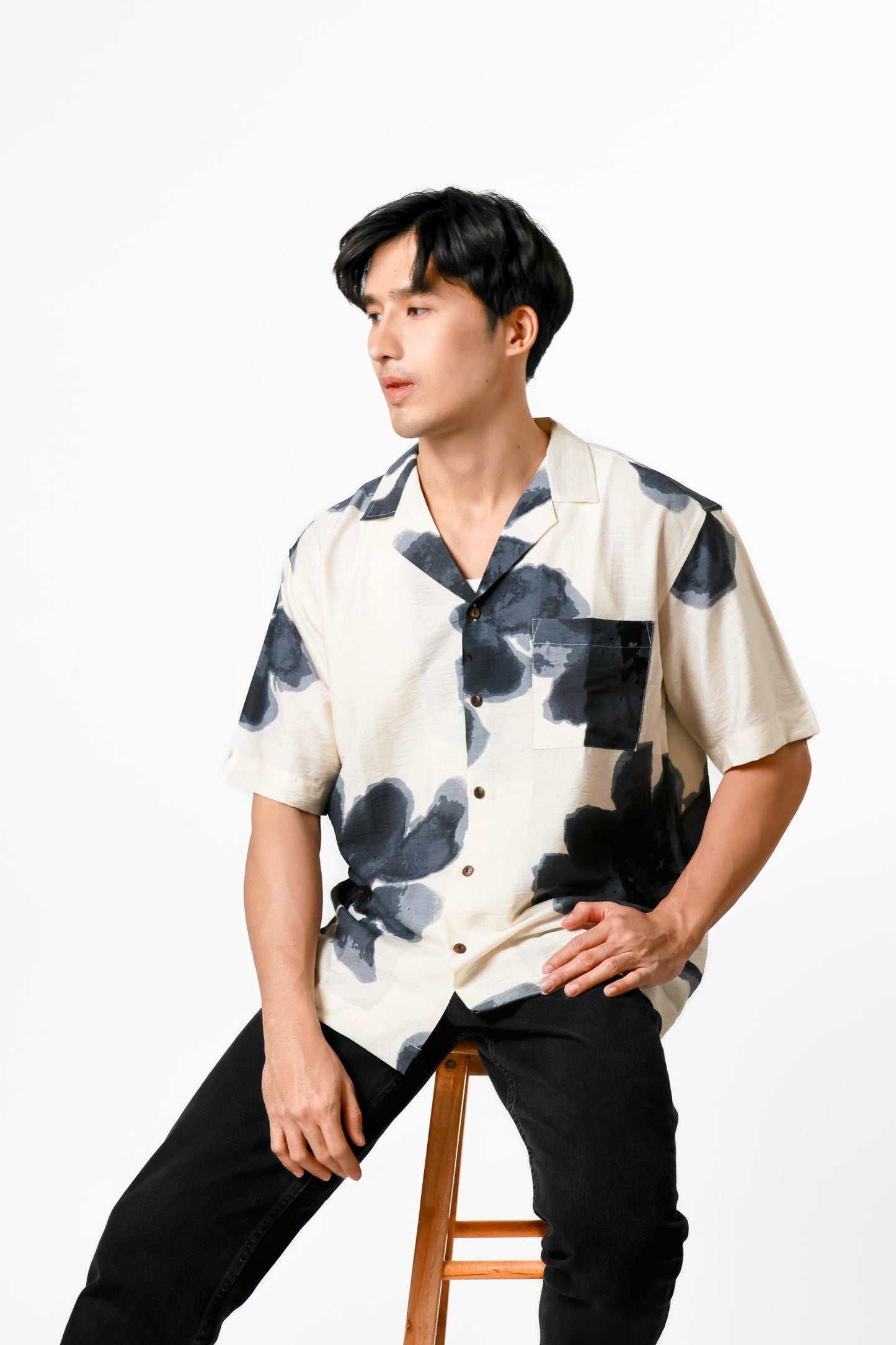 Ink Wash Floral Cotton Polo
