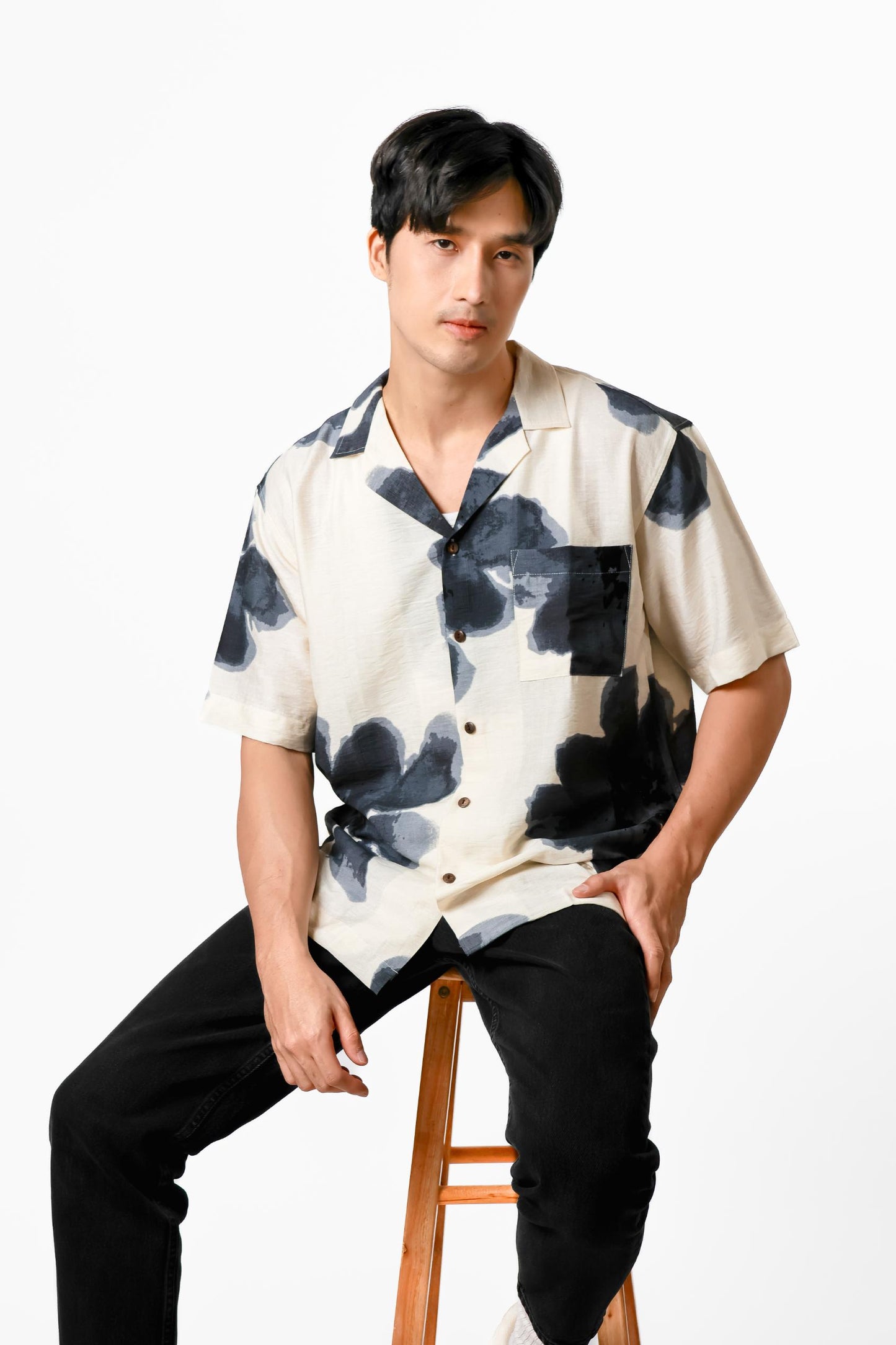 Ink Wash Floral Cotton Polo