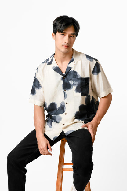 Ink Wash Floral Cotton Polo