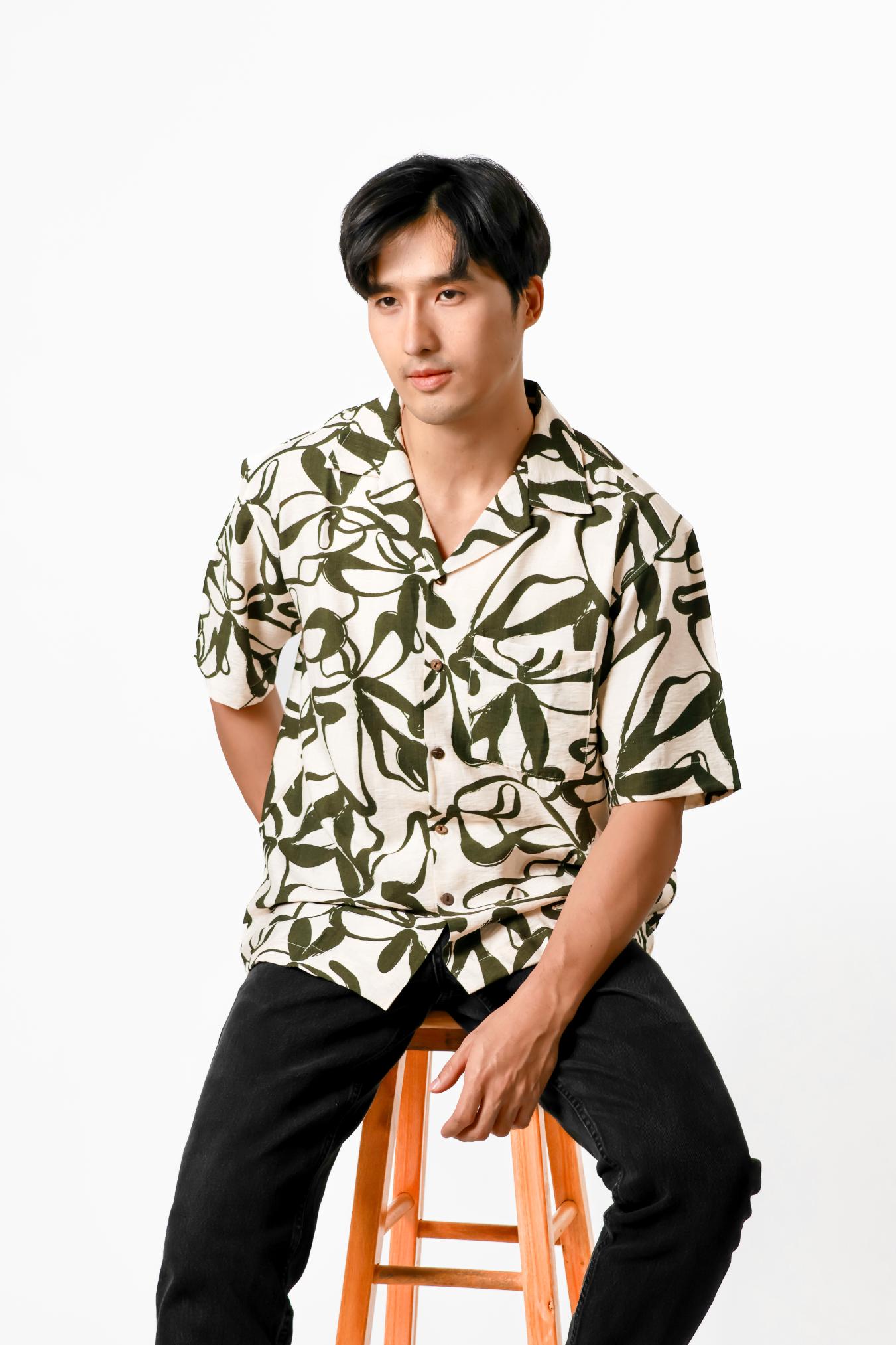 Abstract Floral Cotton Polo