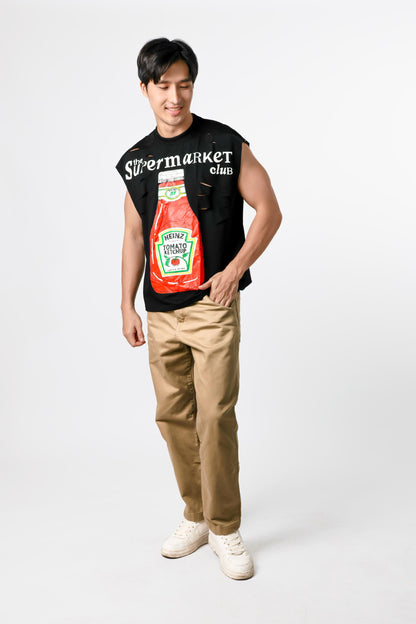 Supermarket Club Distressed Muscle Tee — Black
