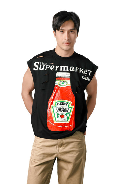 Supermarket Club Distressed Muscle Tee — Black