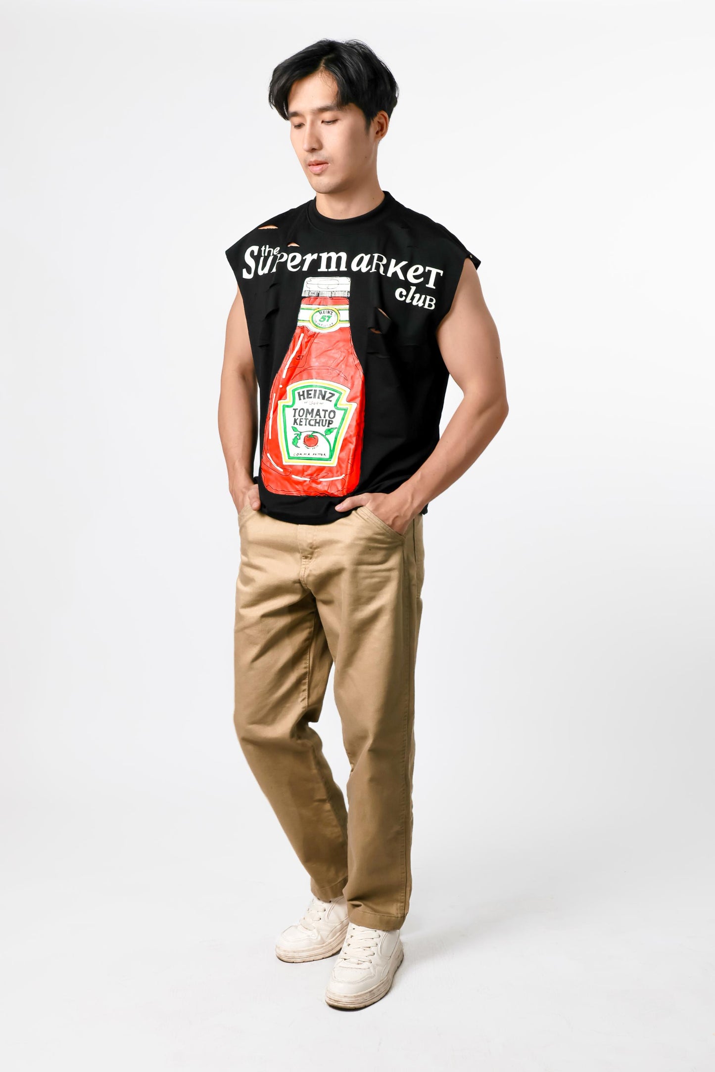 Supermarket Club Distressed Muscle Tee — Black