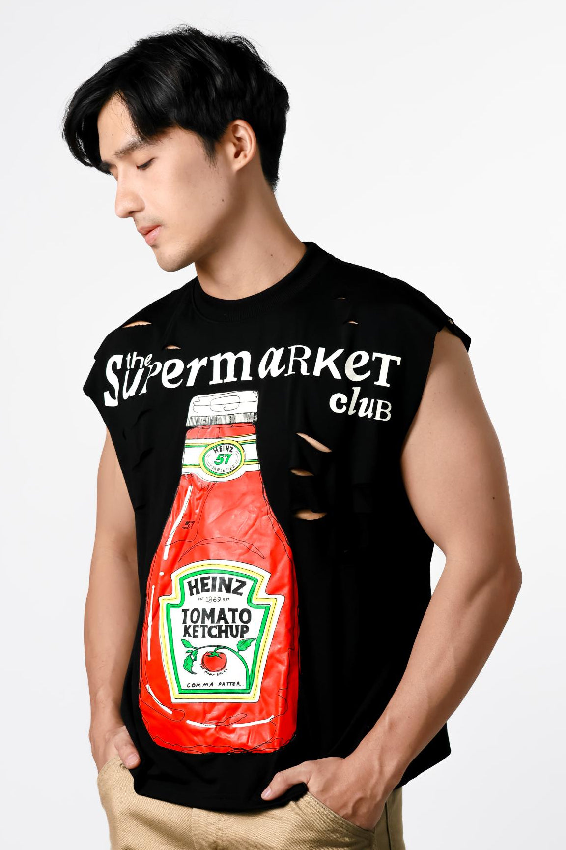 Supermarket Club Distressed Muscle Tee — Black