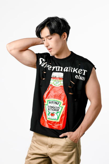 Supermarket Club Distressed Muscle Tee — Black