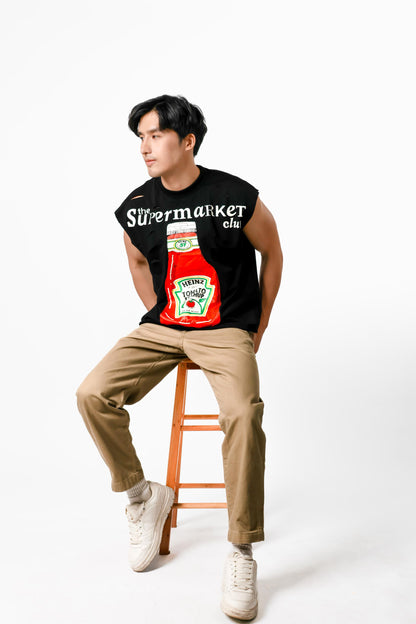 Supermarket Club Distressed Muscle Tee — Black