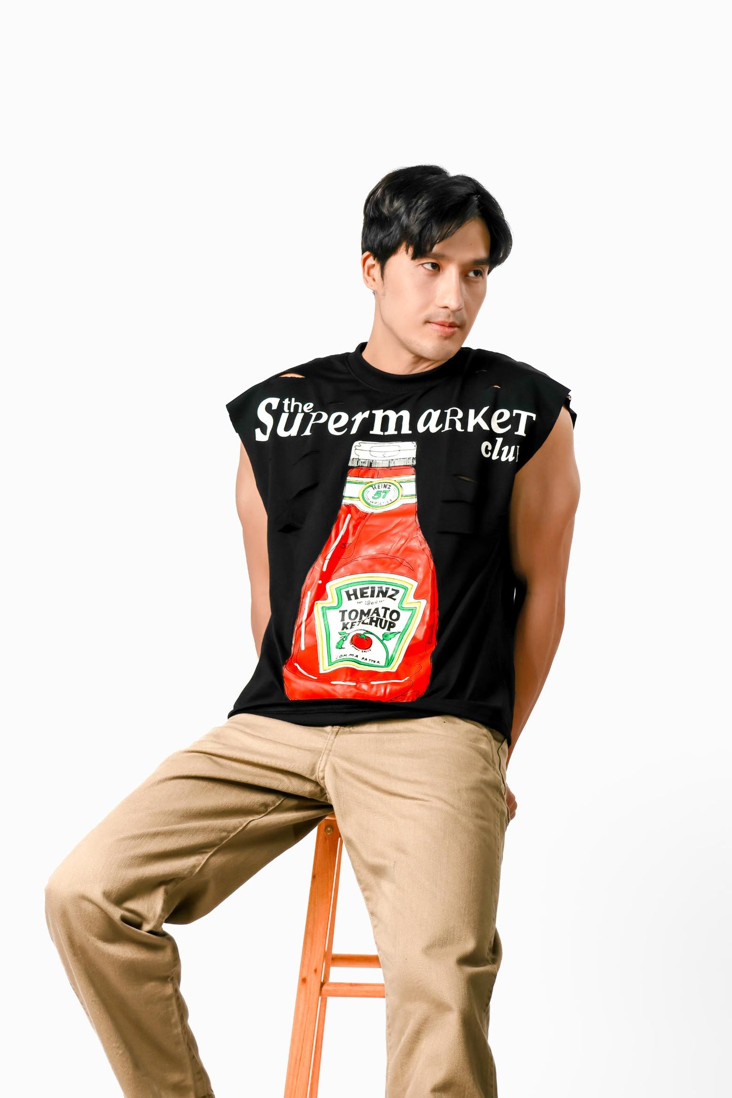 Supermarket Club Distressed Muscle Tee — Black
