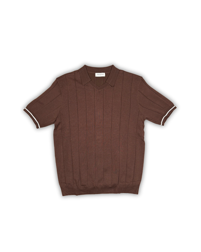 Brown Ribbed Knit Polo