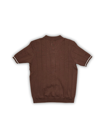 Brown Ribbed Knit Polo