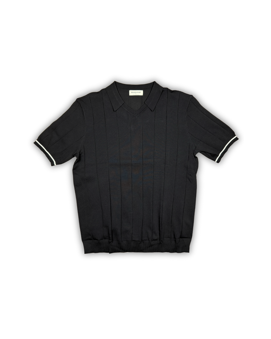 Black Ribbed Knit Polo