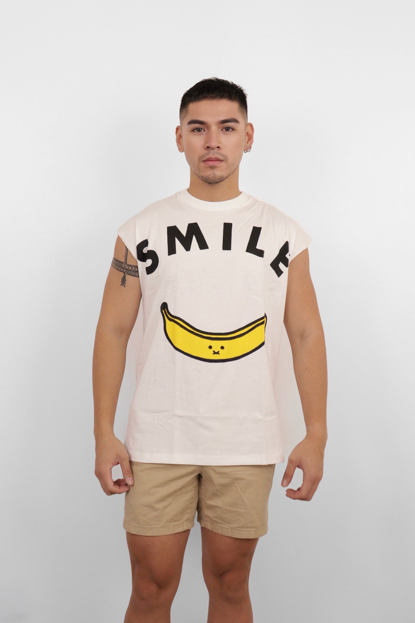 White Smile Banana Graphic Muscle Tee