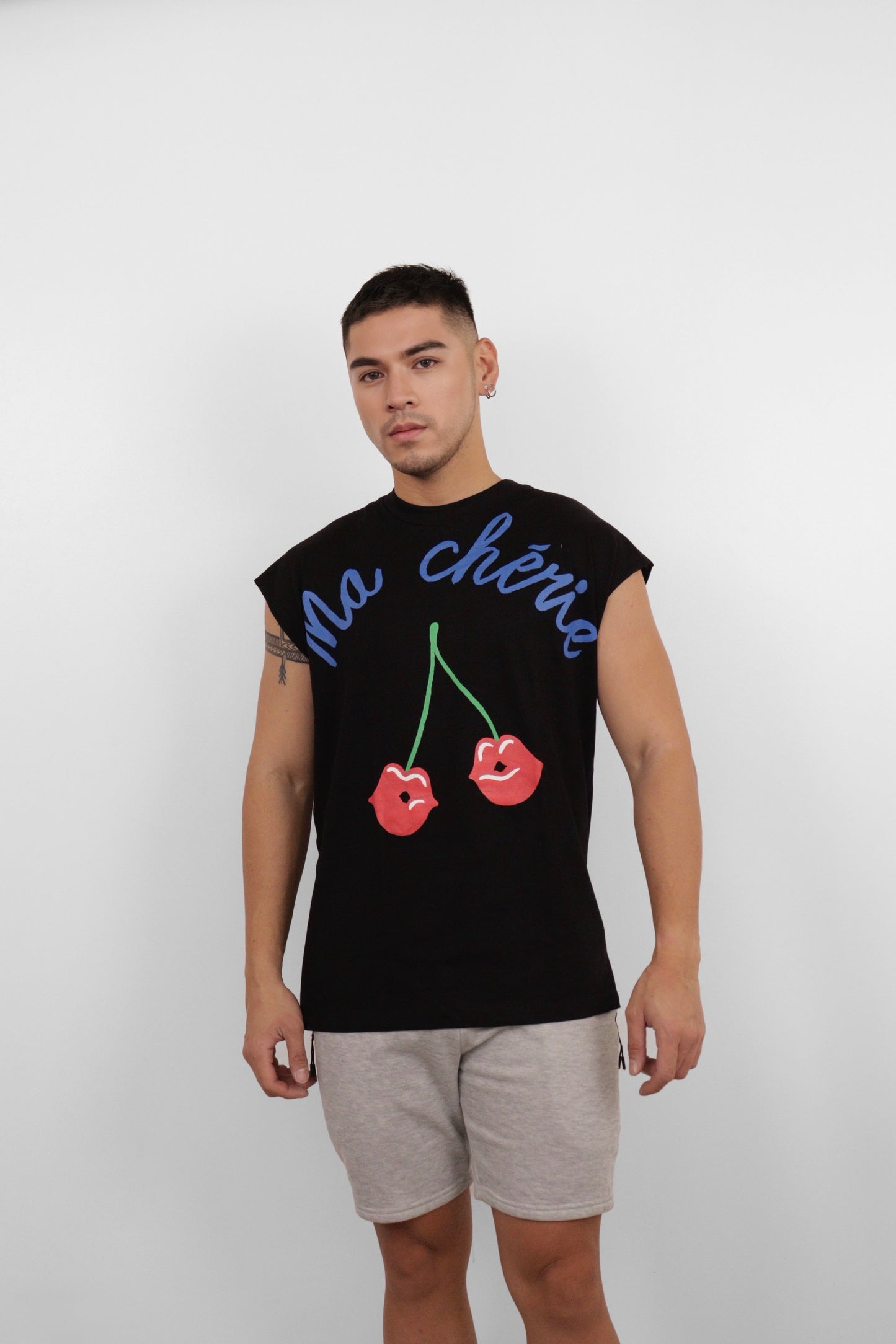 Black Ma Chérie Cherry Graphic Muscle Tee
