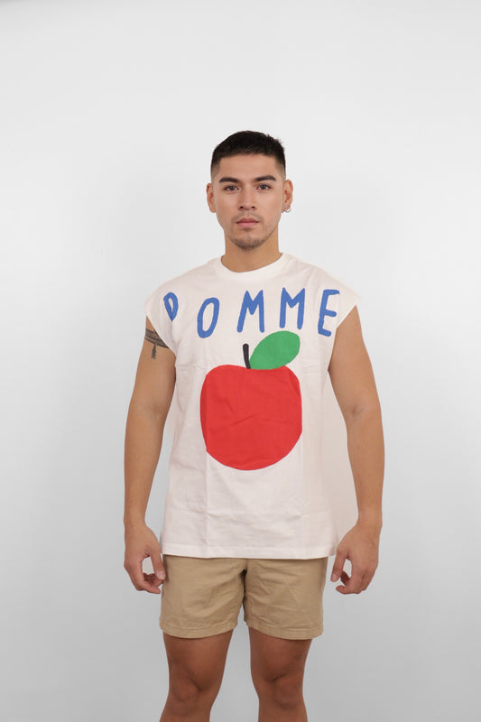 White Pomme Graphic Muscle Tee