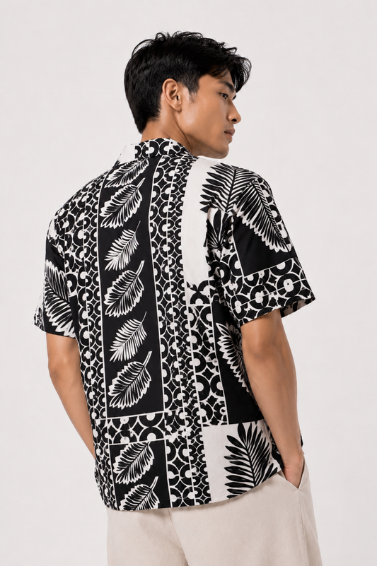 Monochrome Leaf Block Camp Shirt