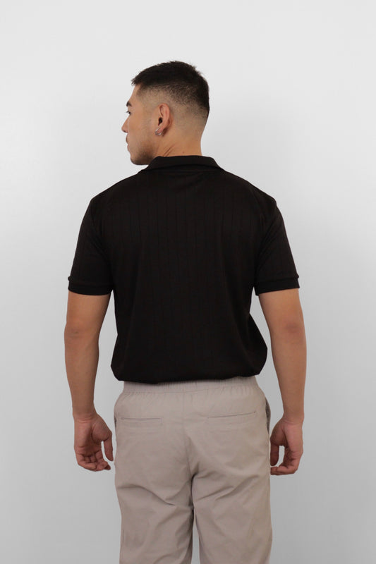 Black Textured Knit Polo
