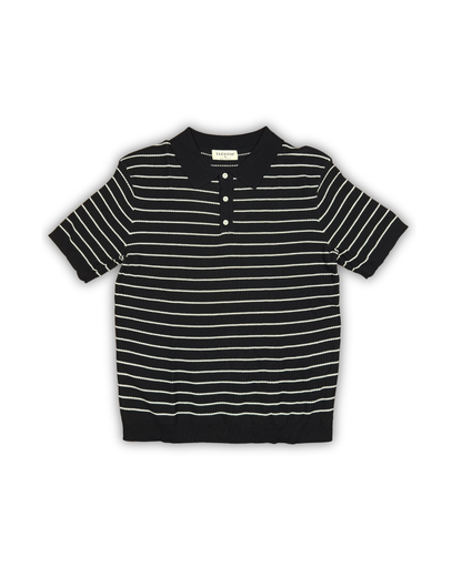 Black Knit Stripe Polo