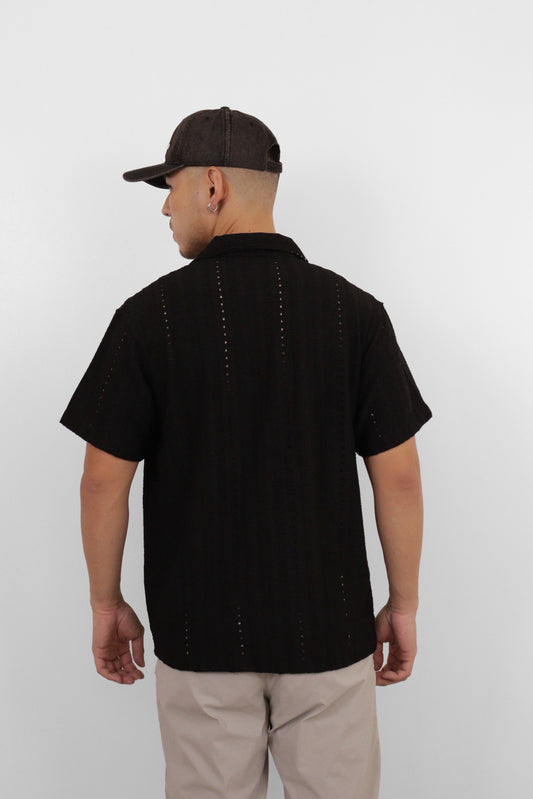 Black Textured Camp Shirt