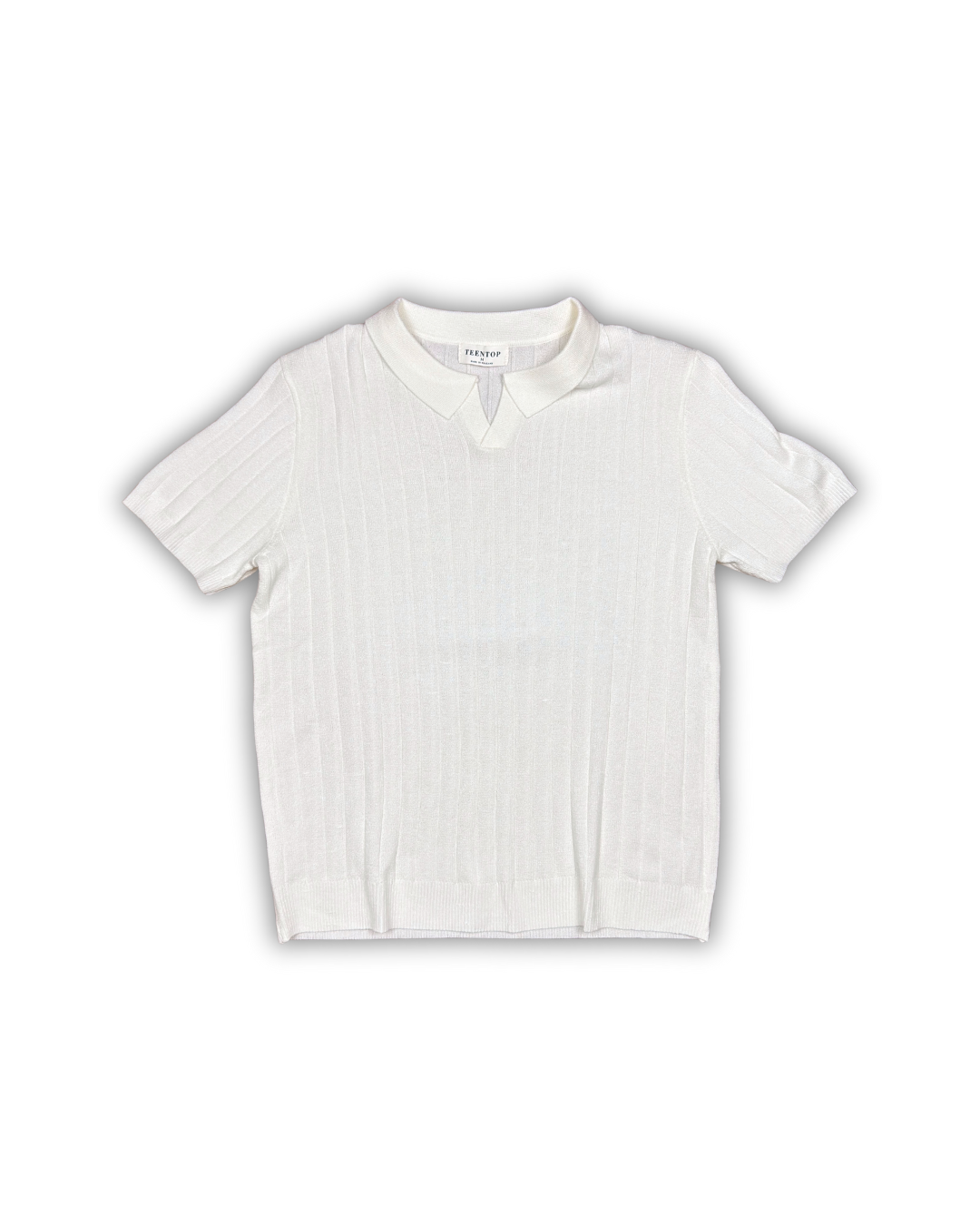 White Ribbed Knit Polo
