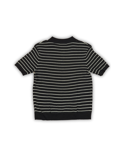 Black Knit Stripe Polo