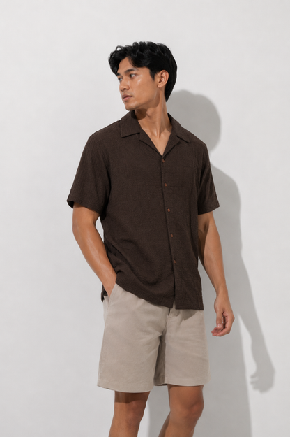 Brown Seersucker Camp Shirt