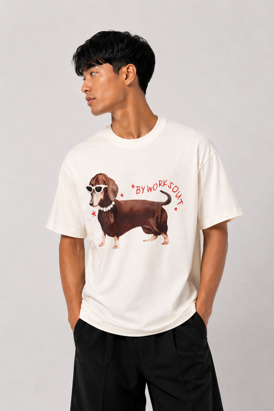 Workwear Dachshund Graphic Tee – Cream