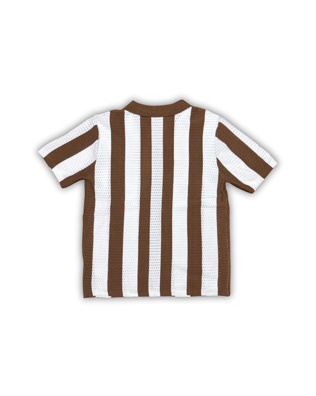 Brown & White Vertical Stripe Crochet Polo