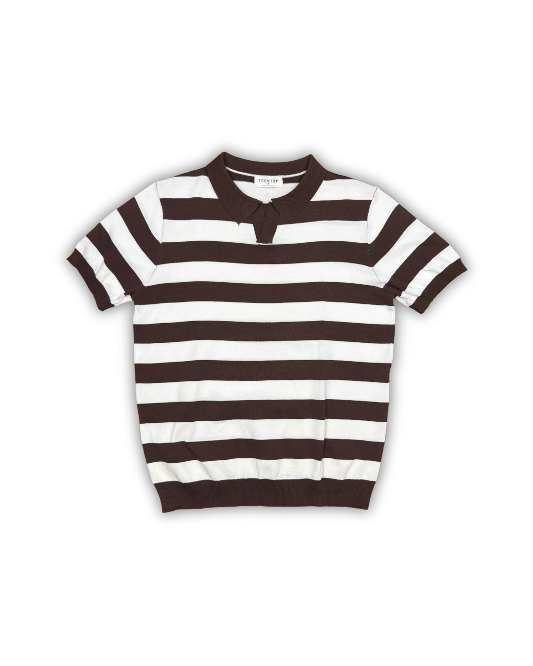 Brown & White Bold Stripe Polo