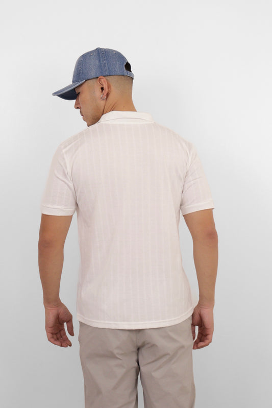 White Textured Knit Polo