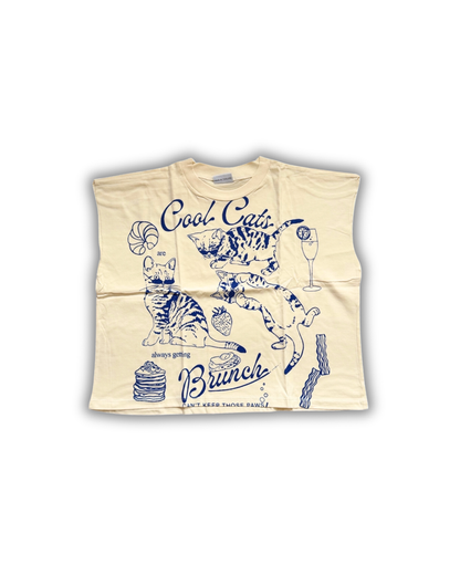 Cool Cats Brunch Cropped Muscle Tee — Cream