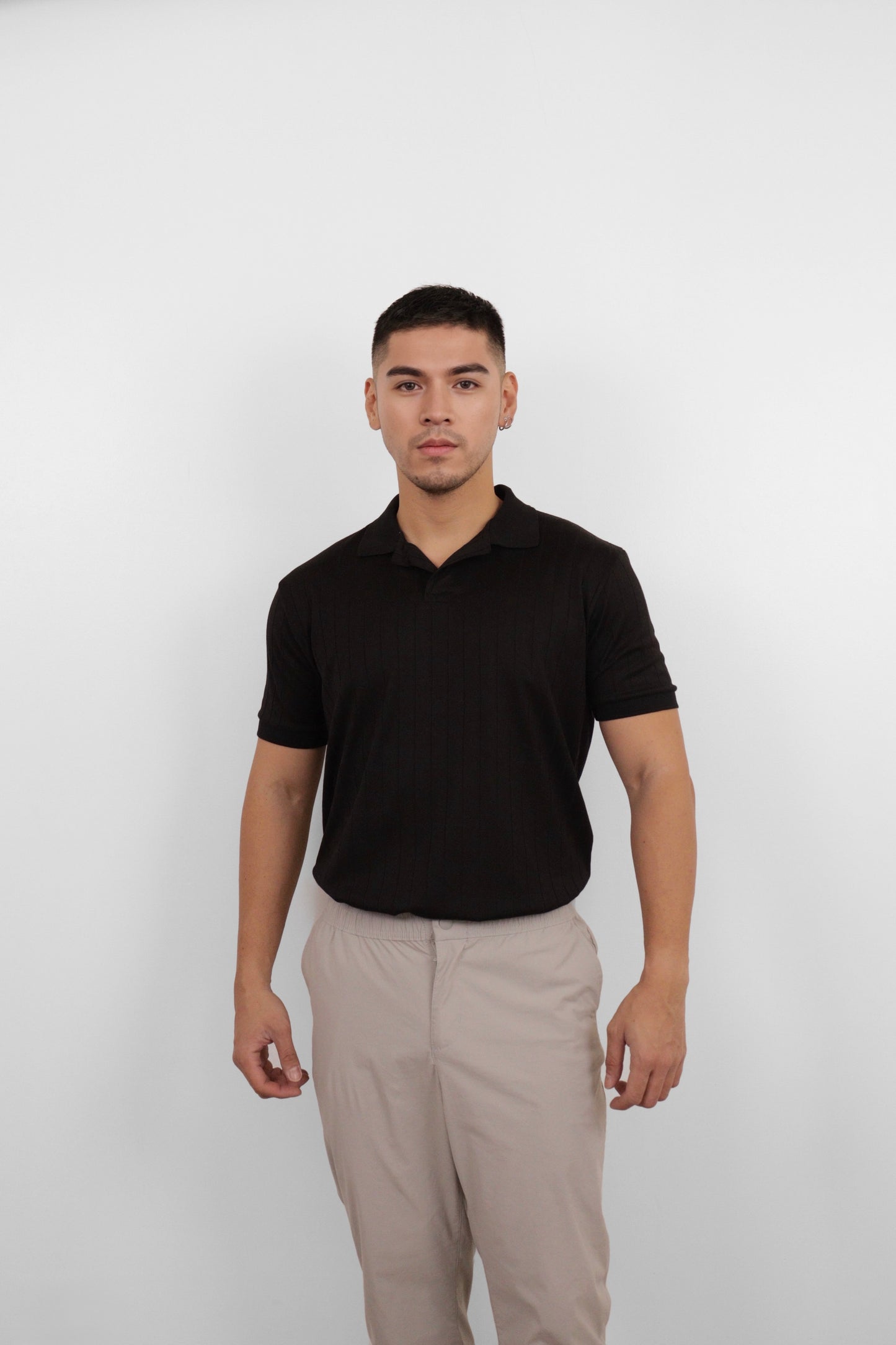 Black Textured Knit Polo