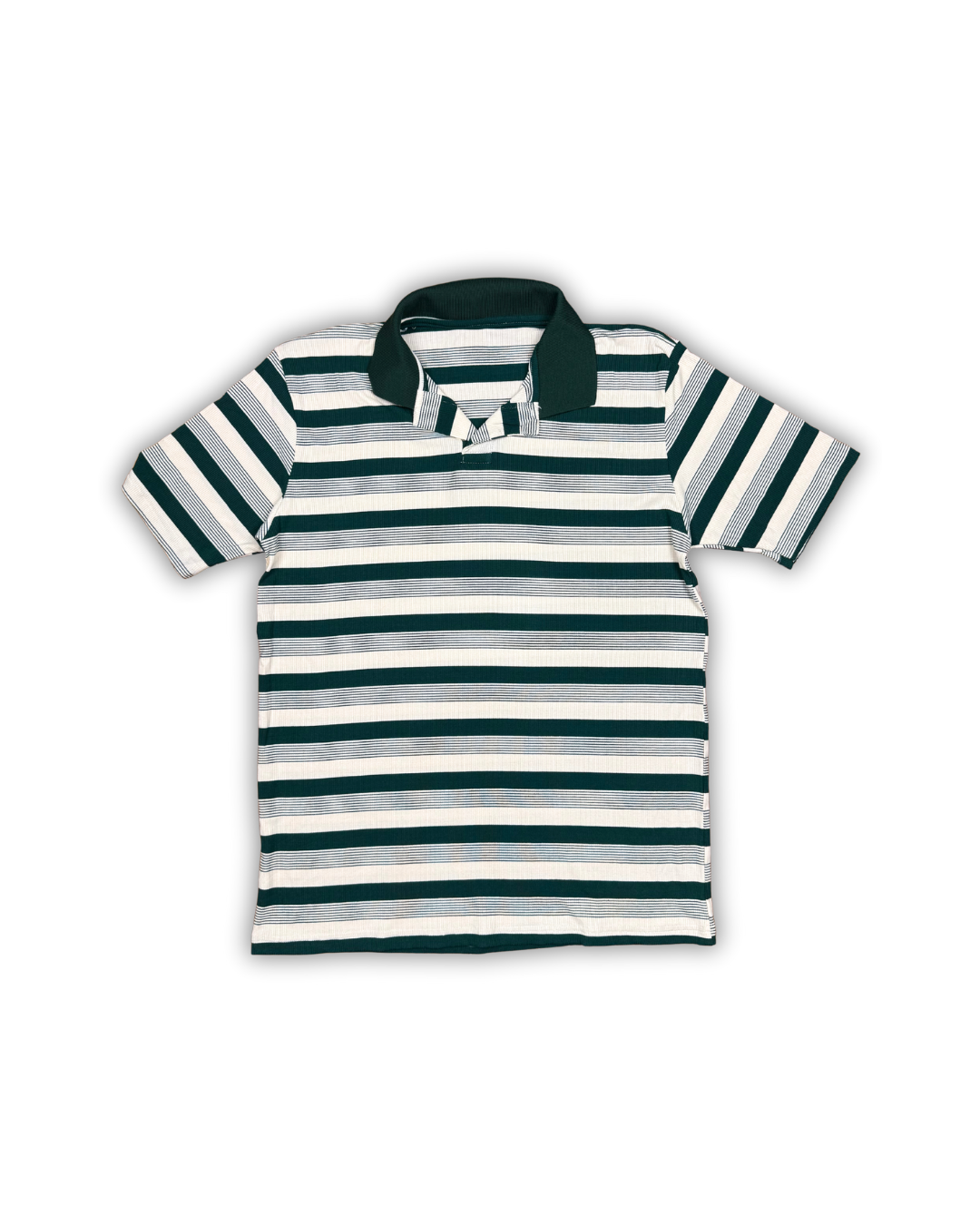 Green & White Contrast Collar Stripe Polo