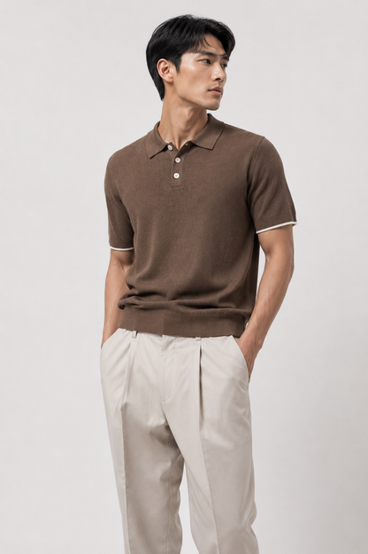 Mocha Brown Knit Button Polo