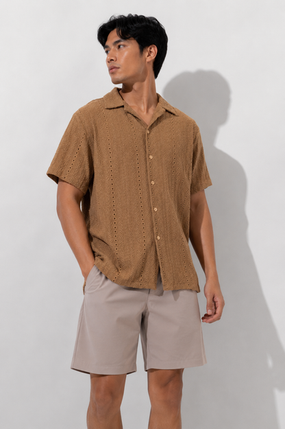 Taupe Textured Camp Shirt
