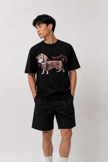 Workwear Dachshund Graphic Tee — Black