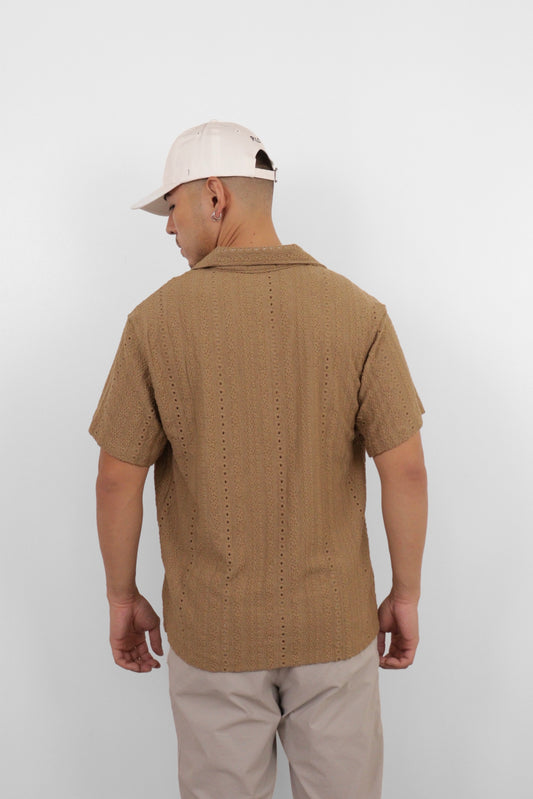 Taupe Textured Camp Shirt