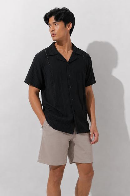 Black Textured Camp Shirt