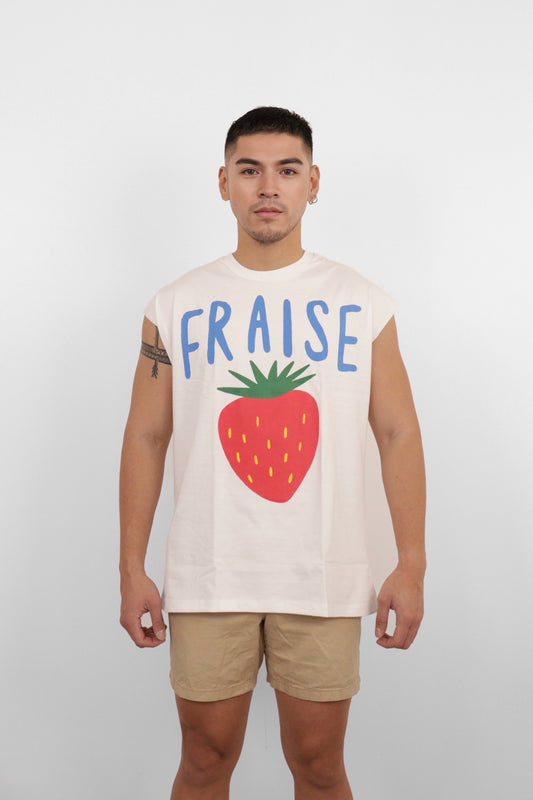 White Fraise Graphic Muscle Tee