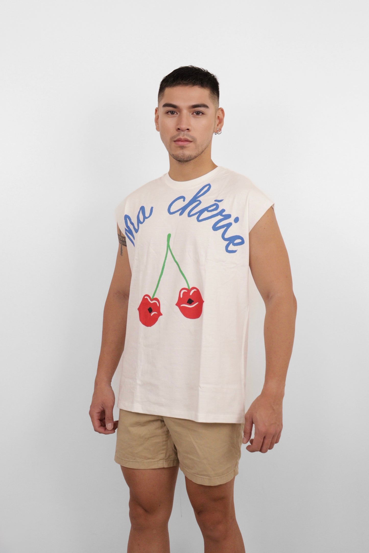 White Ma Chérie Cherry Graphic Muscle Tee