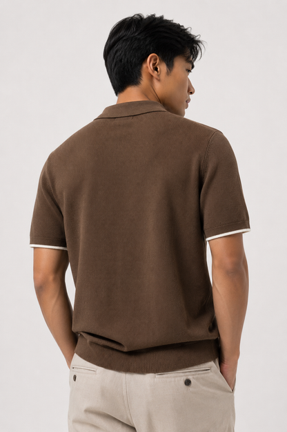 Mocha Brown Knit Button Polo