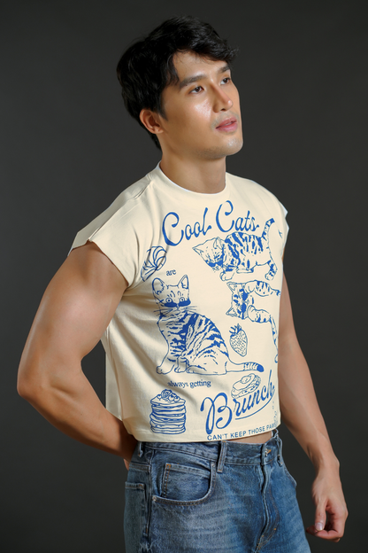 Cool Cats Brunch Cropped Muscle Tee — Cream