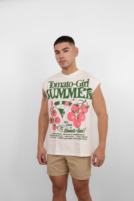 White Tomato-Girl Summer Graphic Muscle Tee