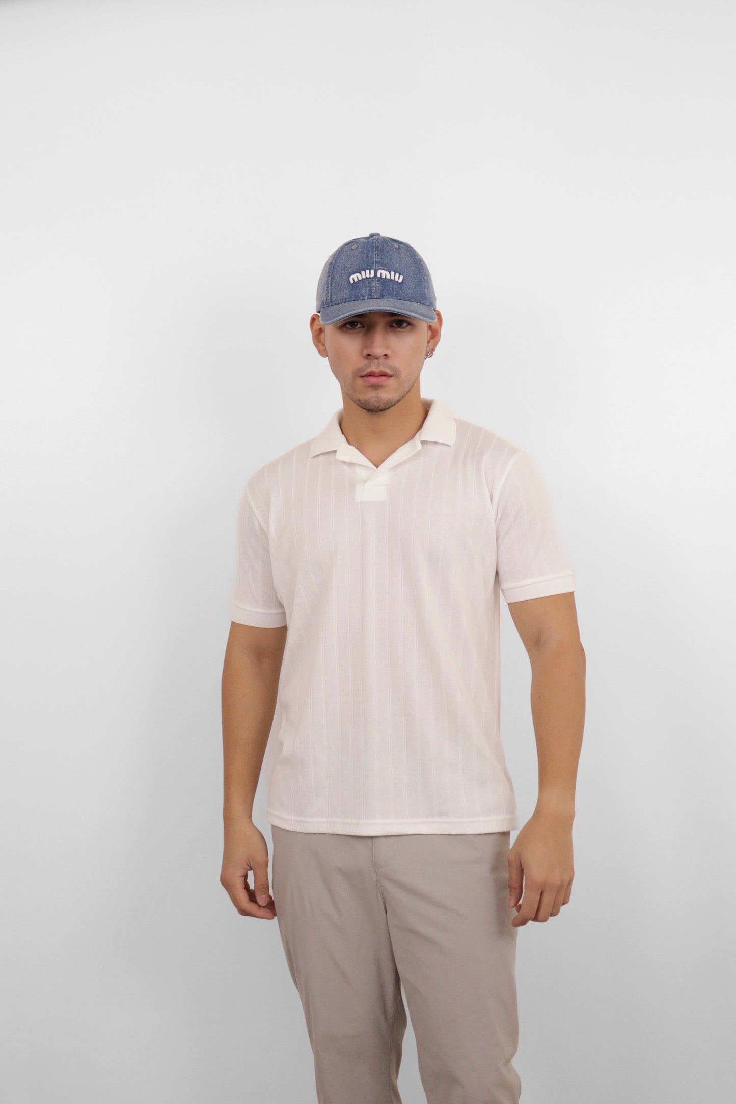 White Textured Knit Polo