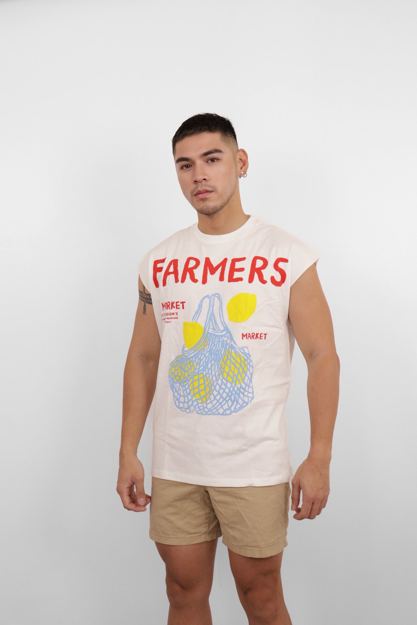 White Farmers Market Lemons Graphic Muscle Tee