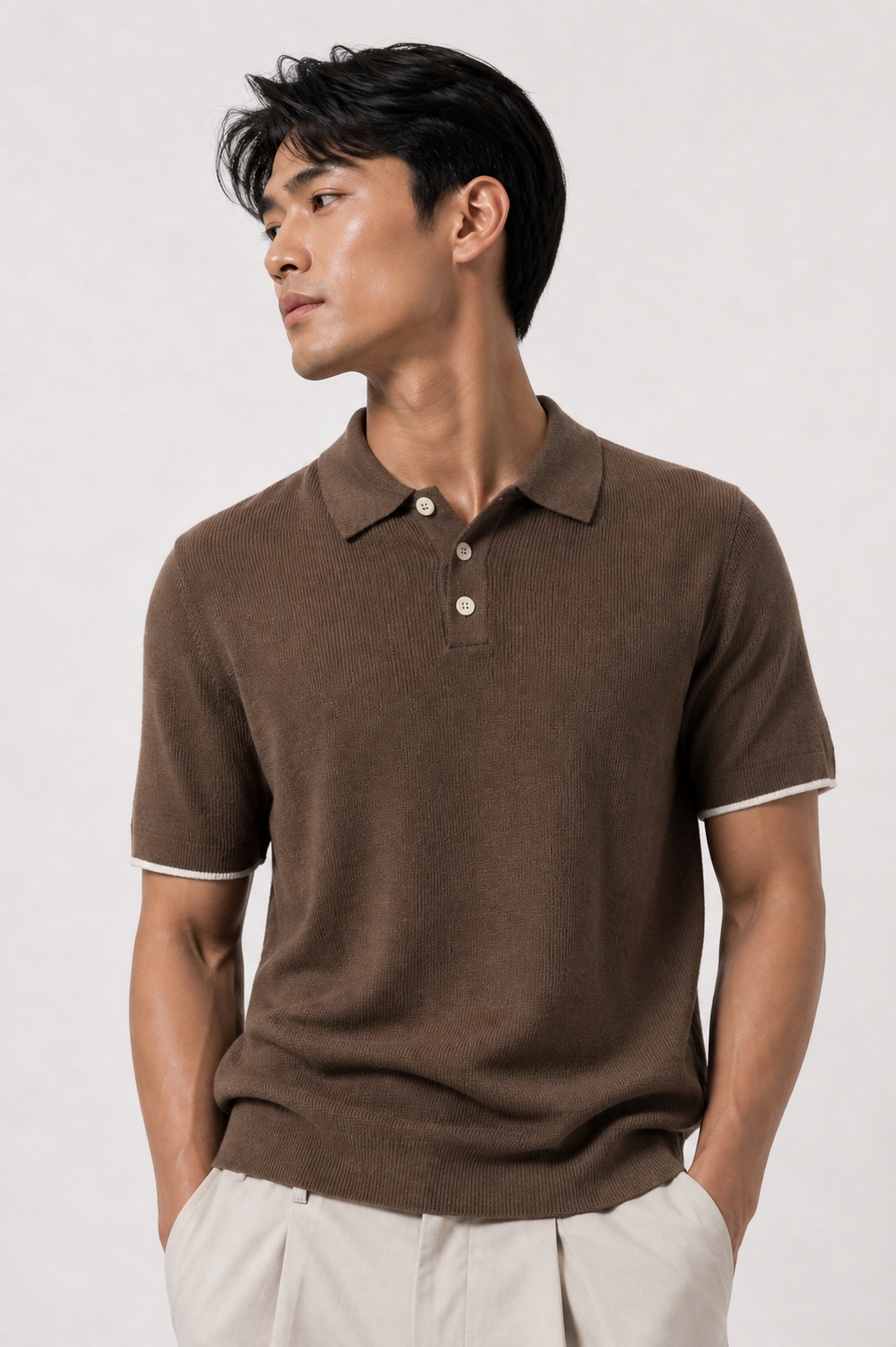 Mocha Brown Knit Button Polo