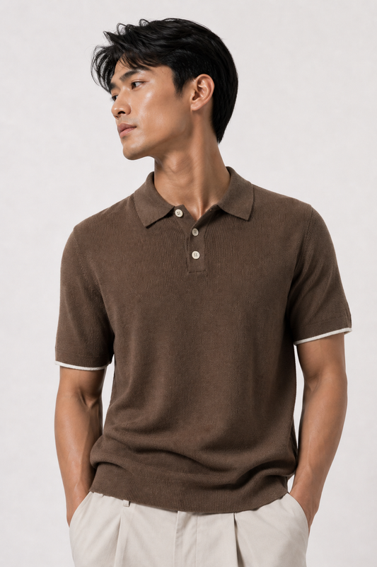 Mocha Brown Knit Button Polo