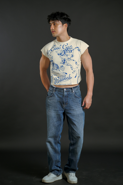 Cool Cats Brunch Cropped Muscle Tee — Cream