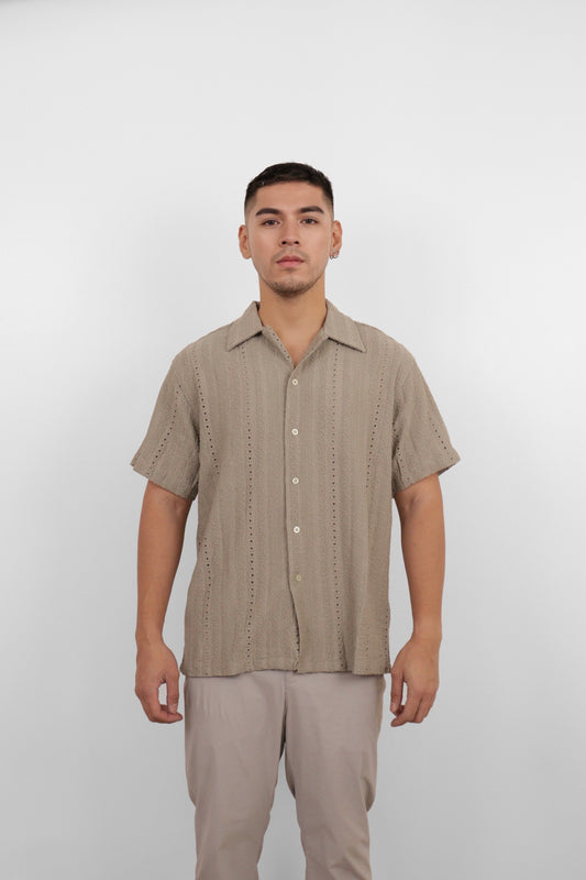 Olive Textured Camp Shirt