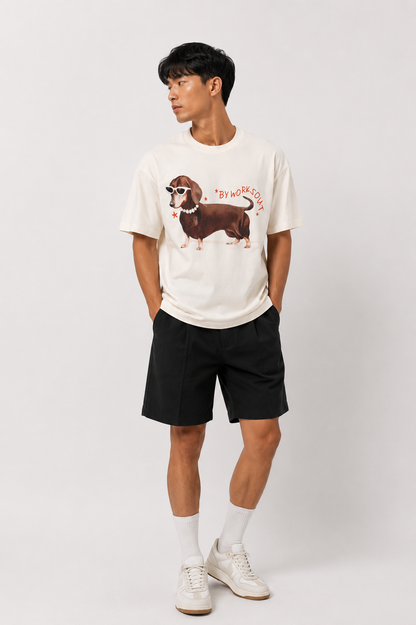 Workwear Dachshund Graphic Tee – Cream