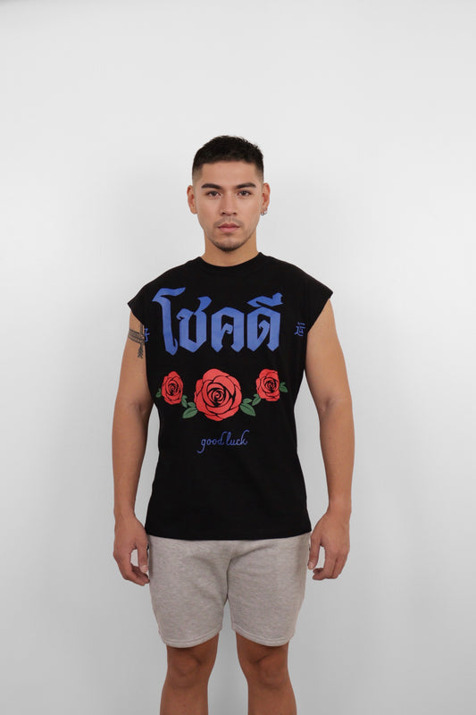 Black Good Luck Rose Muscle Tee
