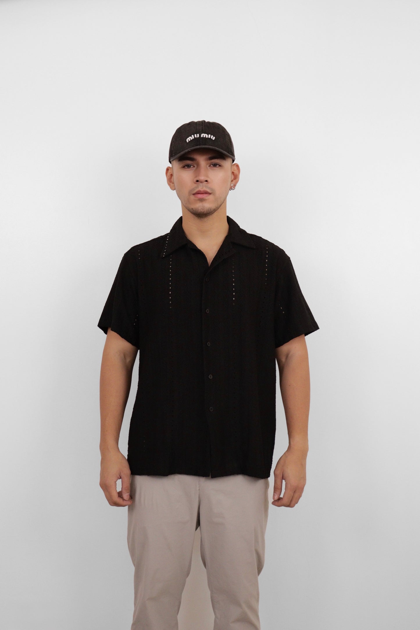 Black Textured Camp Shirt